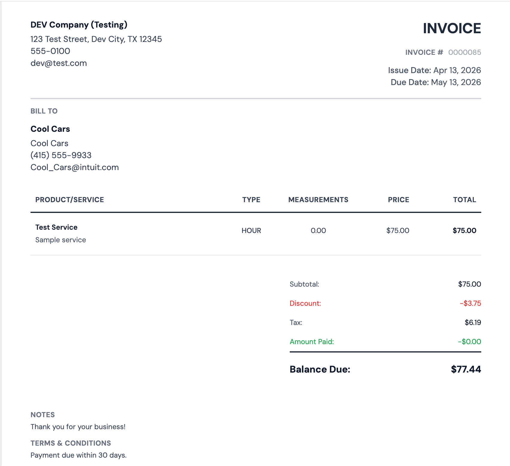 Invoice document
