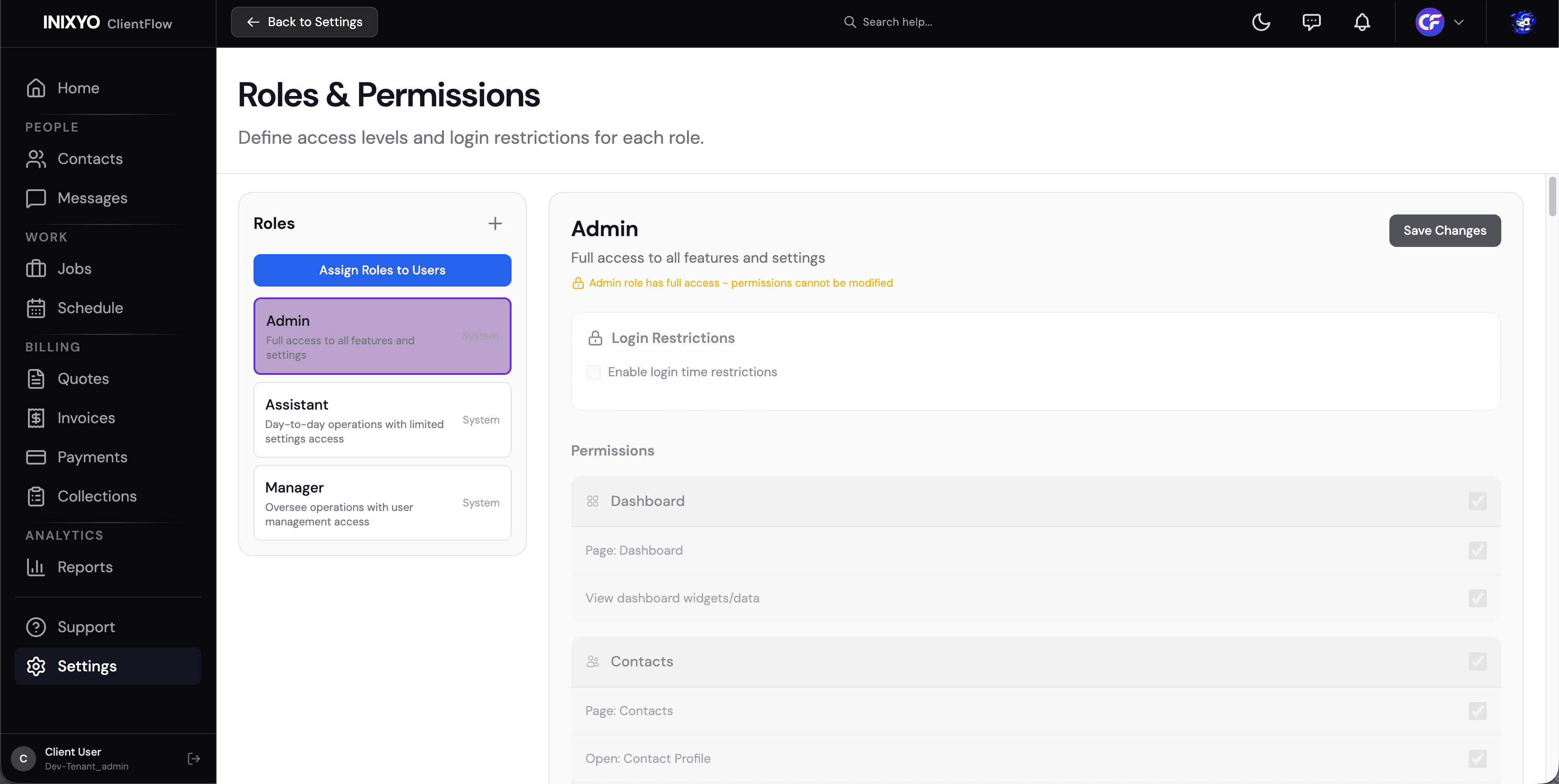 ClientFlow Roles and Permissions